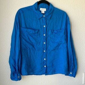 Cynthia Rowley Blue 100% Linen Button Down Shirt Resortwear